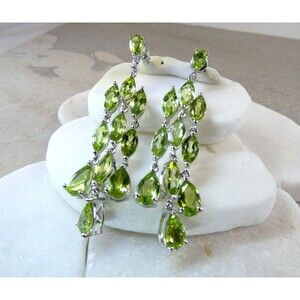 VTG Stunning Peridot Sterling Silver Chandelier Earrings 2"